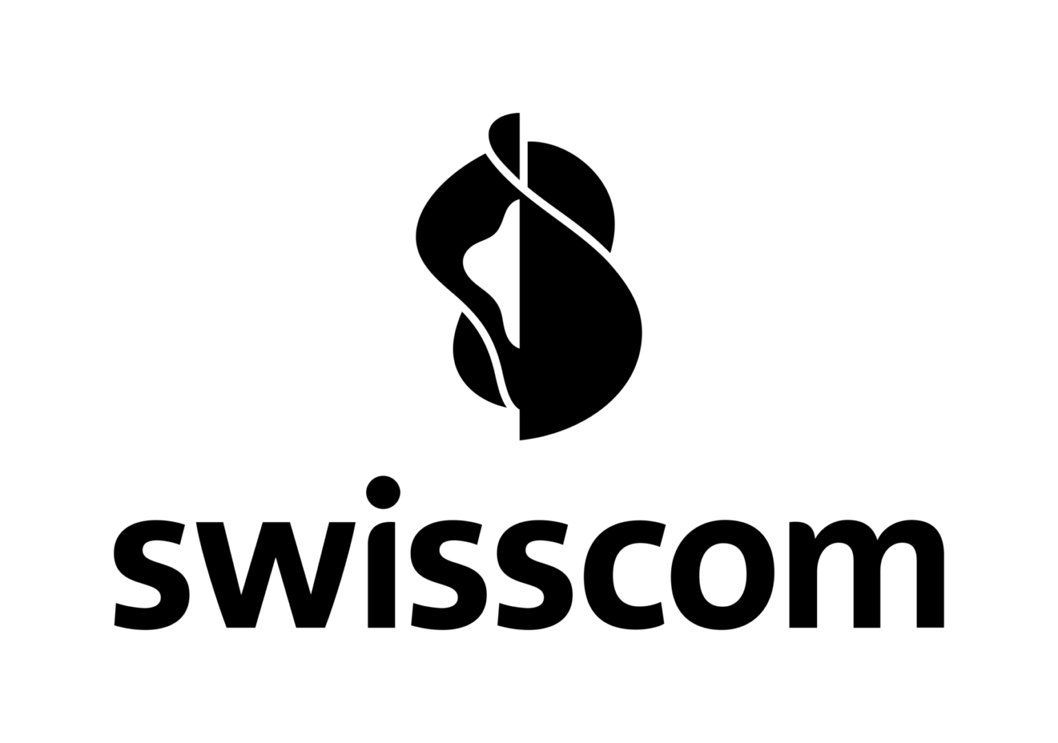 Swisscom logo featuring a stylized leaf and the company name in black text.