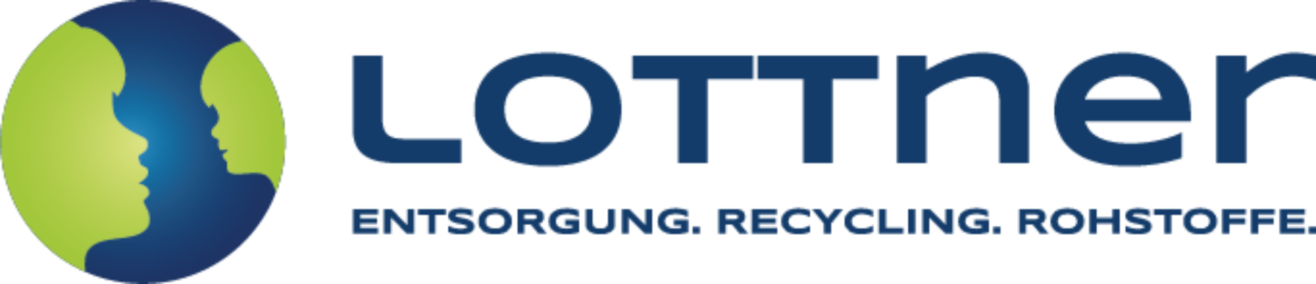 Lottner logo with circular faces and text Entsorgung, Recycling, Rohstoffe.