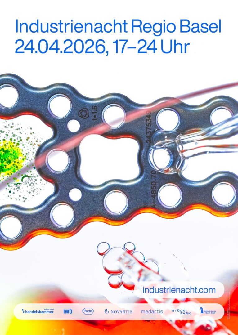 Industrial event poster with close-up of a perforated metal plate and liquid droplets.