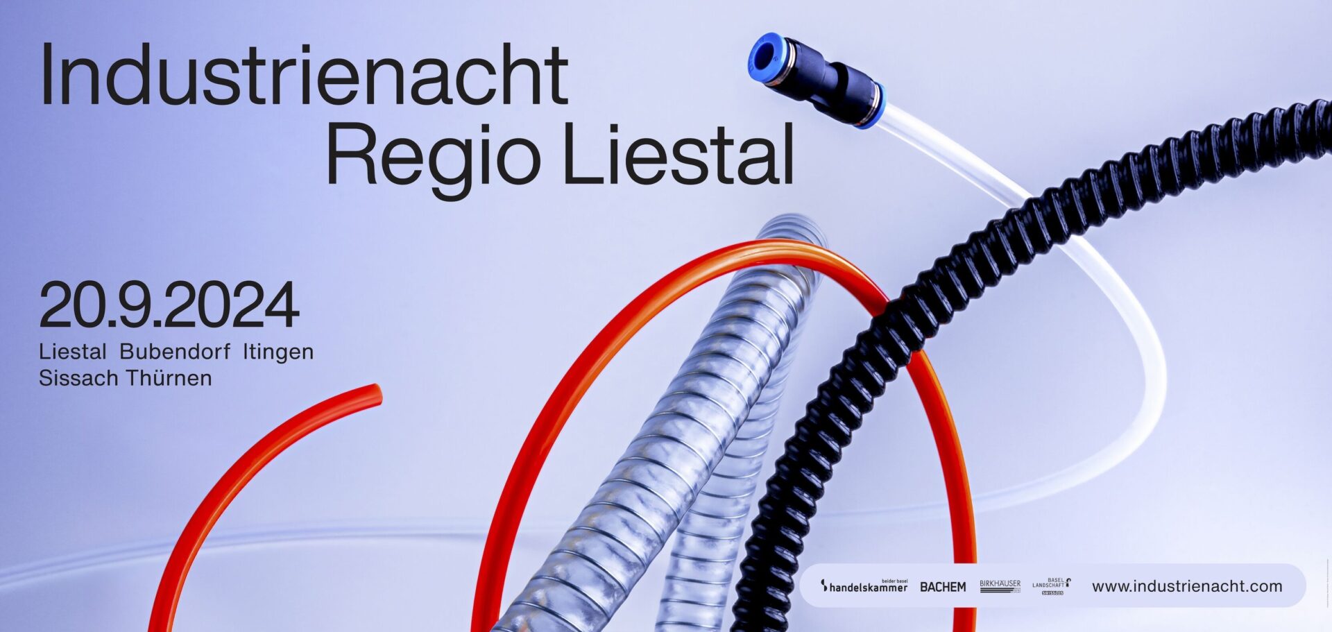 Industrienacht Regio Liestal Plakat mit Daten und Orten.
